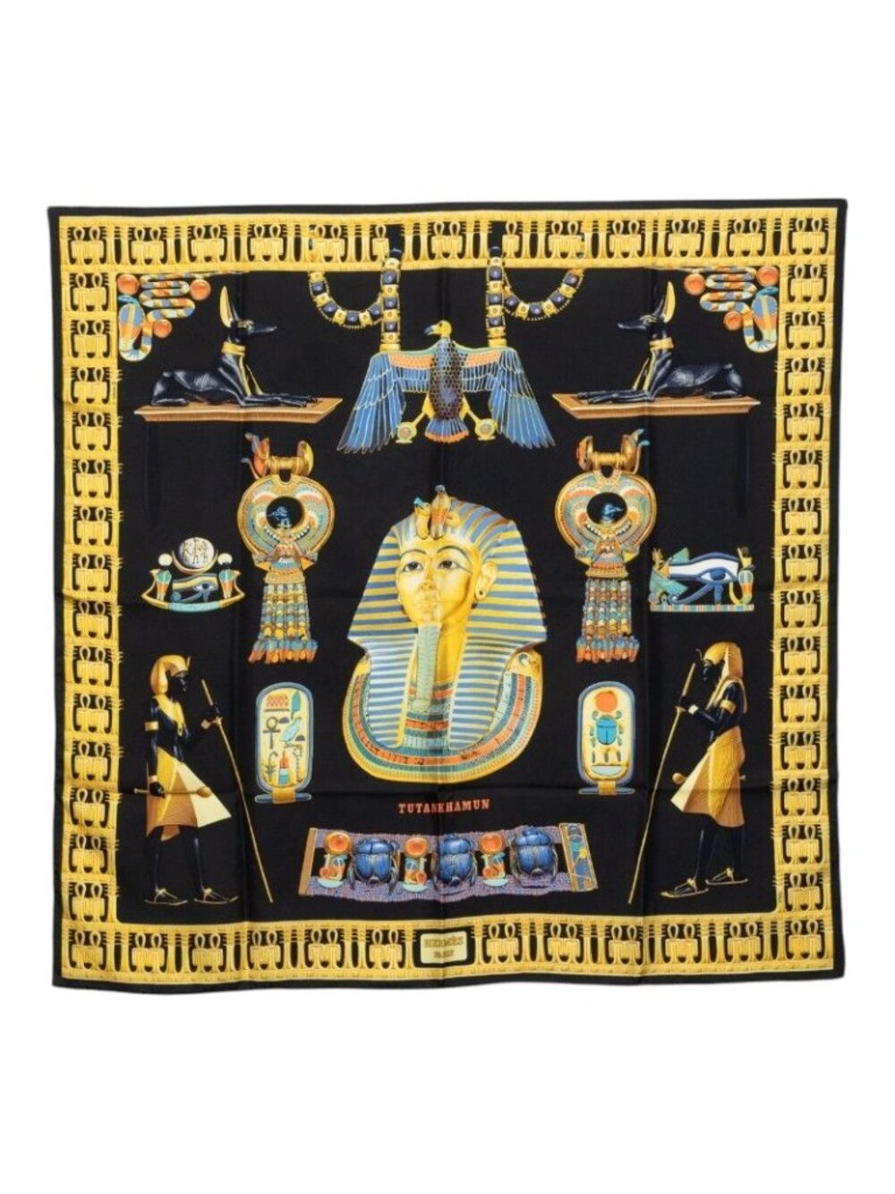 Hermes Carre 90 Tutankhamun Scarf Black Silk